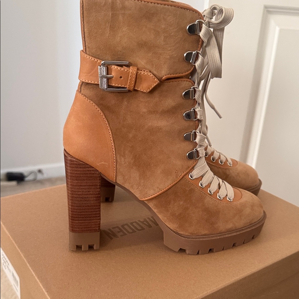 Steve Madden Brown Suede Lace-Up Boots - Picture 2 of 4